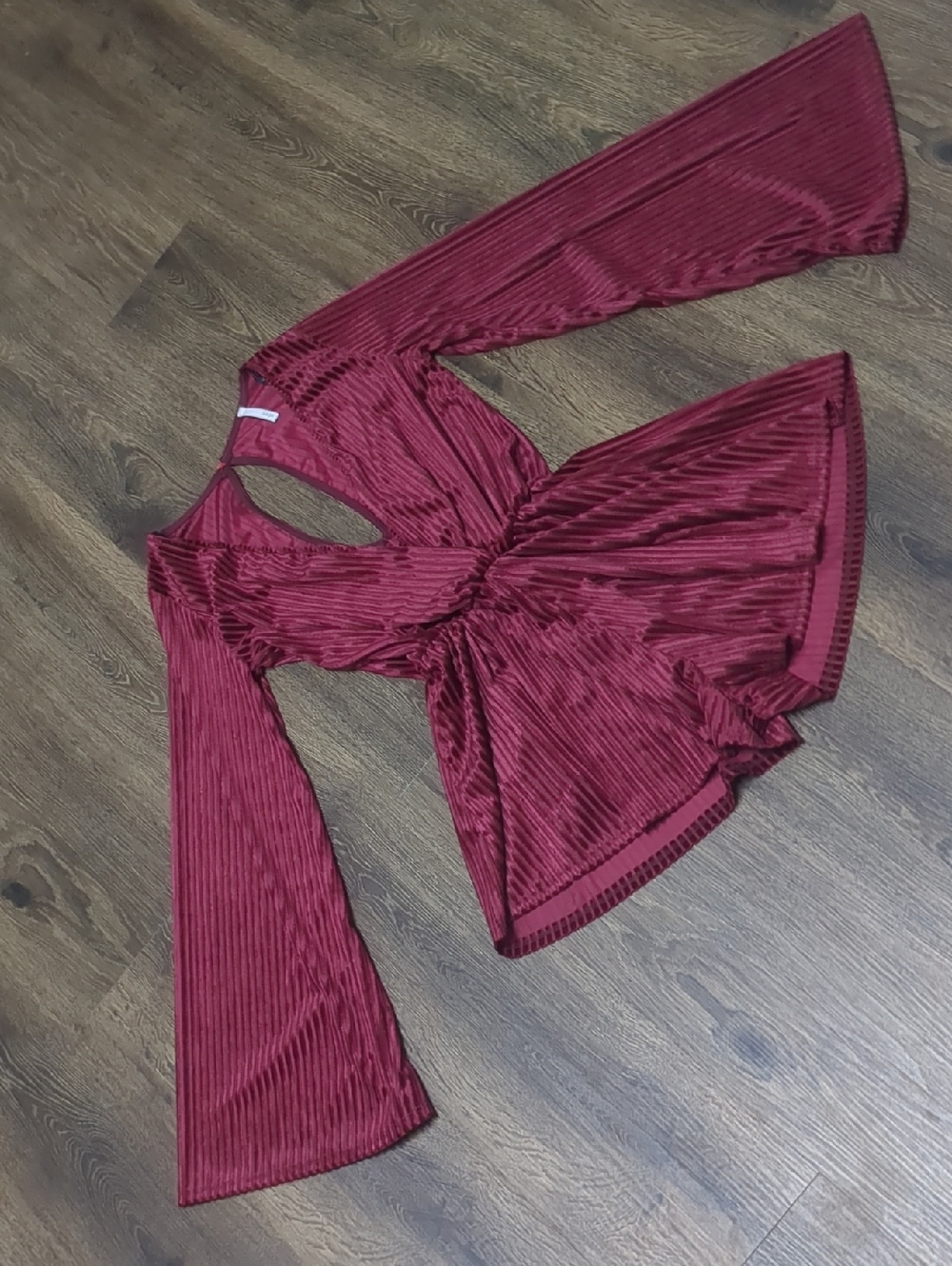 Sage Label-Burgundy Velvet & Sheer Ribbed Long Sleeve Shorts Romper Size Small